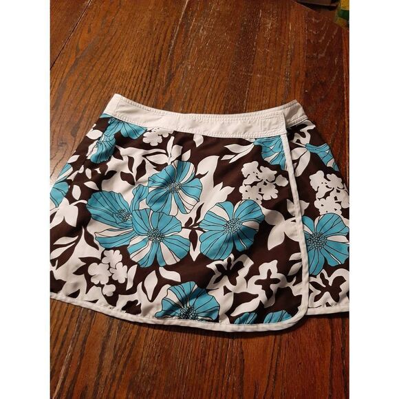 Medium St Johns Bay Bathing Suit Cover Up Reversable Aqua Blue Brown Off White - Picture 1 of 5